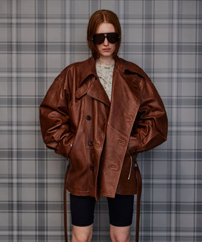 【26AUTUMN PRE-ORDER】Leather Short Trench Coat