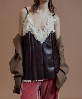 【26AUTUMN PRE-ORDER】Lace-Trim Vegan Leather Tunic