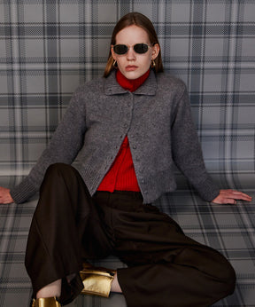 【26AUTUMN PRE-ORDER】Raccoon Blend Stand Collar Cardigan