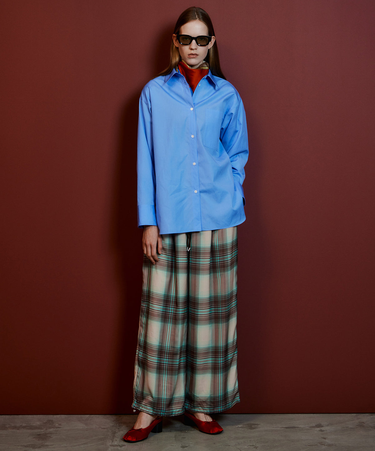 【26AUTUMN PRE-ORDER】Satin Check Easy Pants