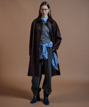 【26AUTUMN PRE-ORDER】Stand Collar Leather Long Coat