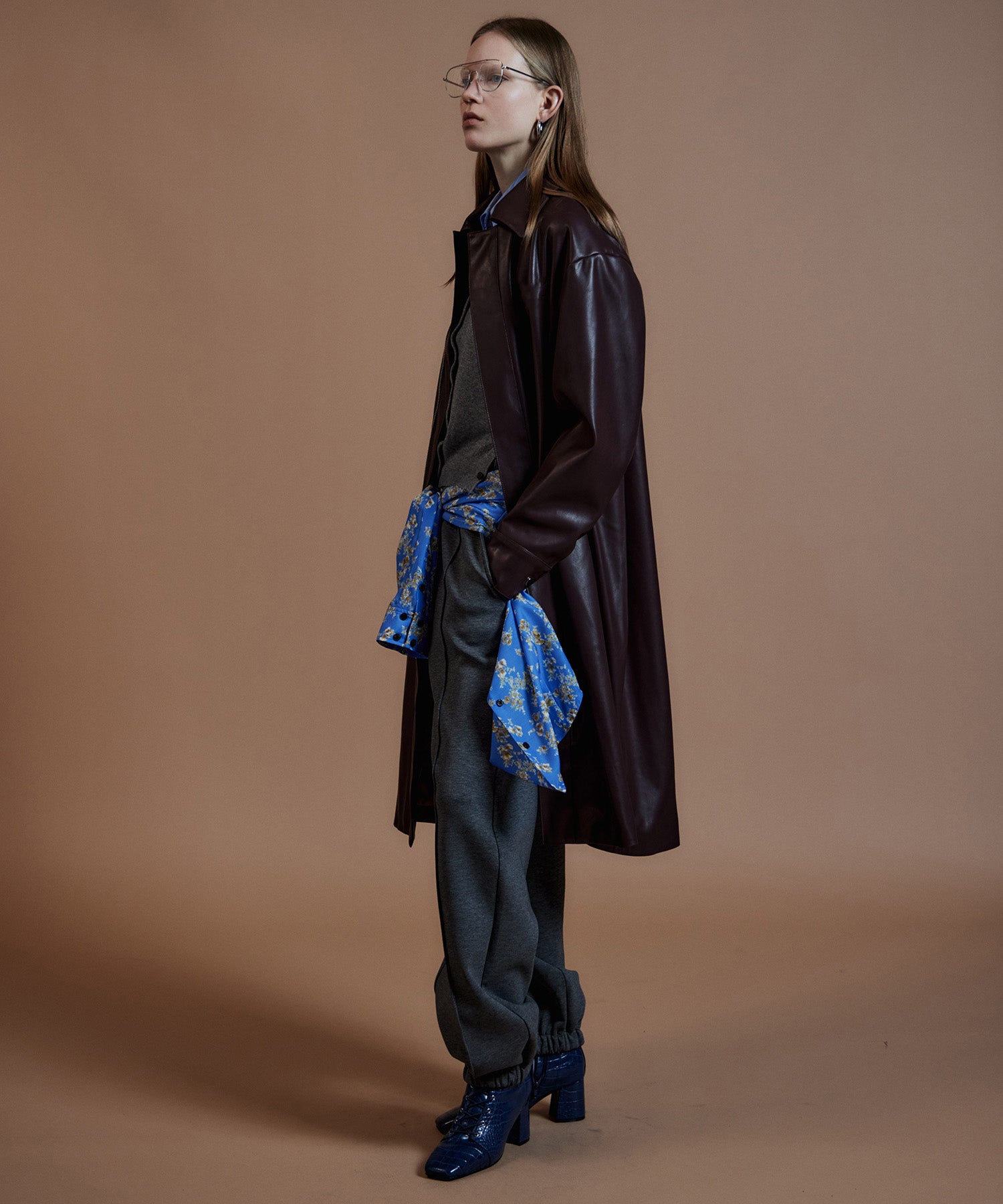 【26AUTUMN PRE-ORDER】Stand Collar Leather Long Coat