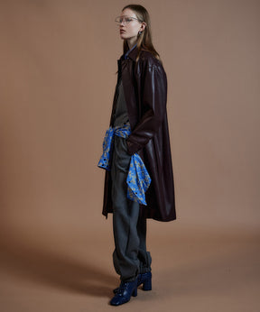 【26AUTUMN PRE-ORDER】Stand Collar Leather Long Coat