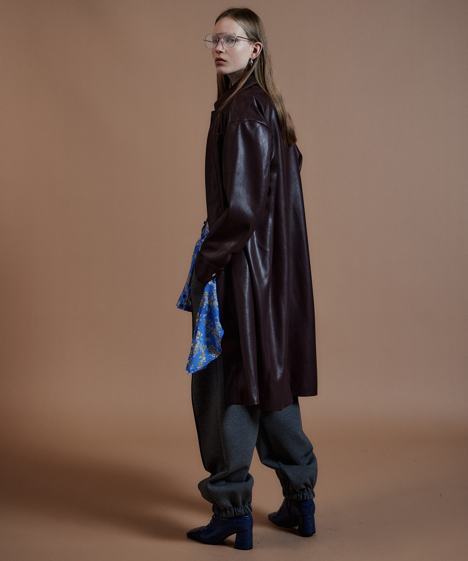 【26AUTUMN PRE-ORDER】Stand Collar Leather Long Coat