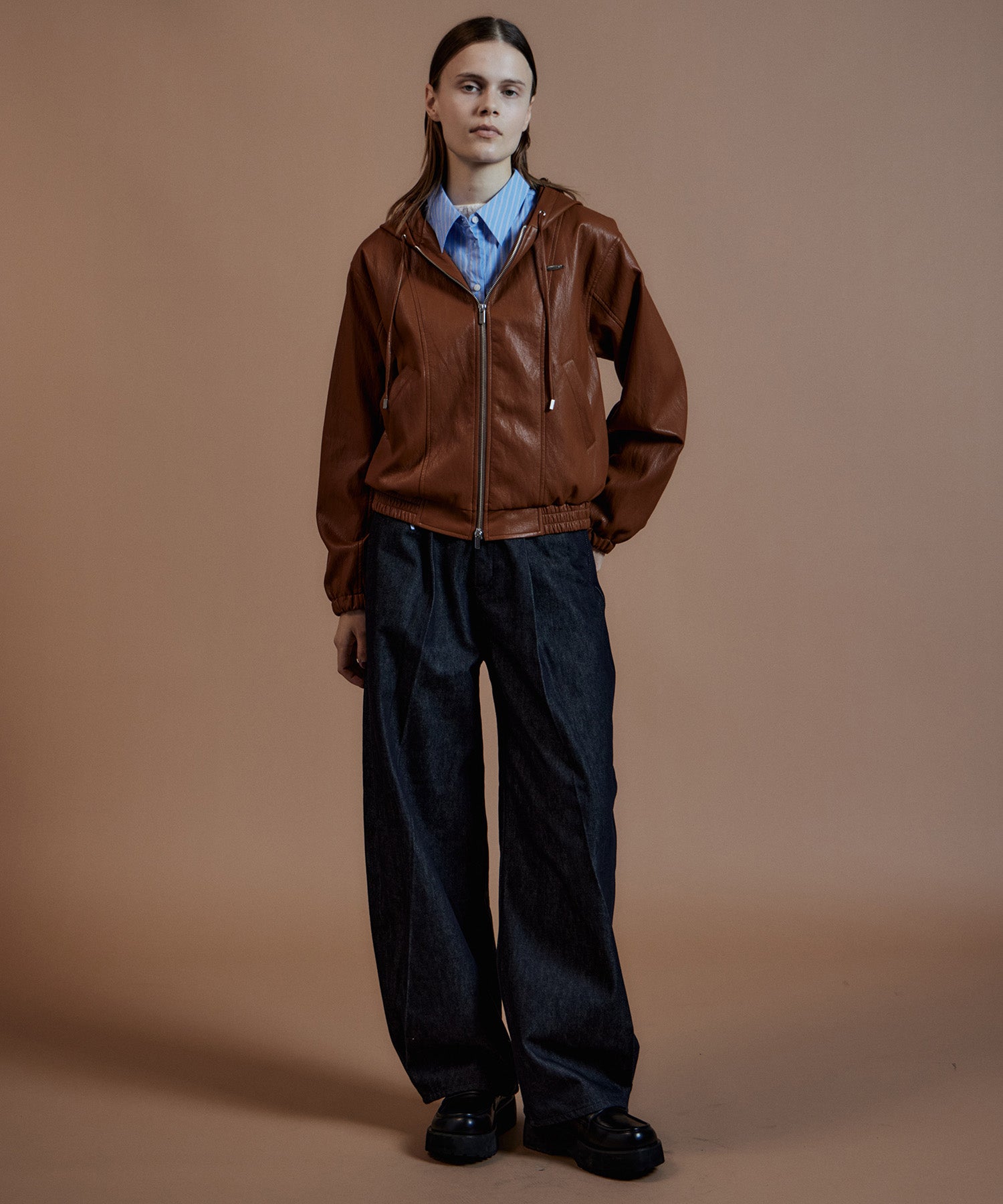 【26AUTUMN PRE-ORDER】Faux Leather Hoodie Parka