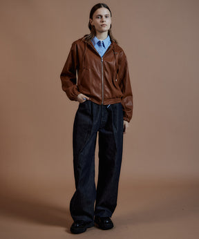 【26AUTUMN PRE-ORDER】Faux Leather Hoodie Parka