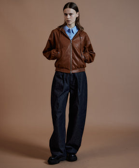 【26AUTUMN PRE-ORDER】Faux Leather Hoodie Parka
