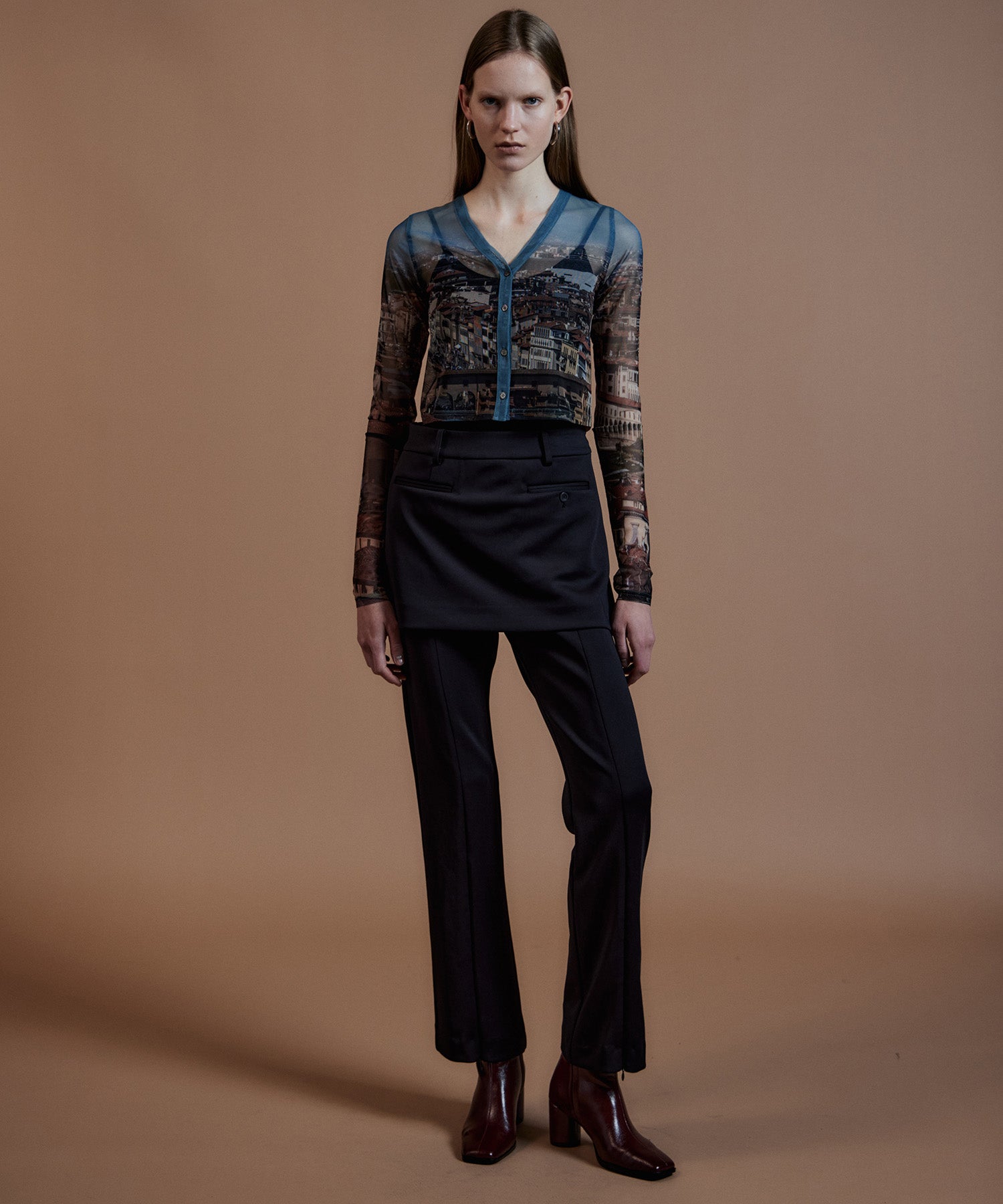【26AUTUMN PRE-ORDER】City Photo Print Sheer Cardigan
