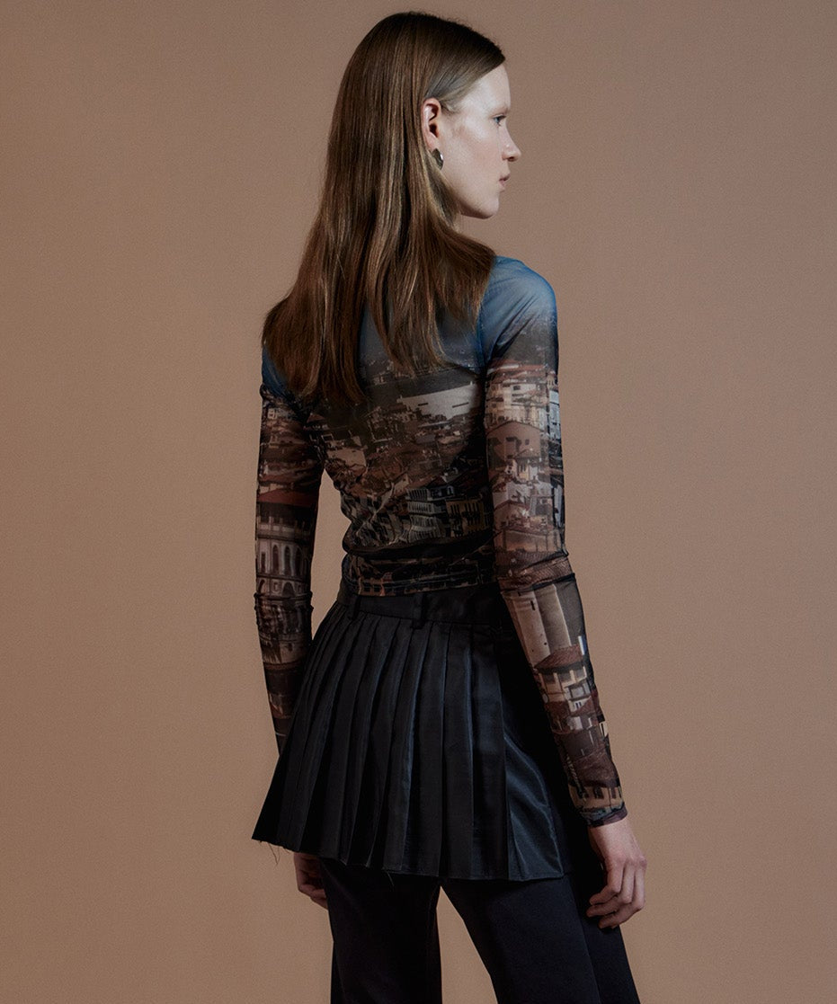 City Photo Print Sheer Cardigan