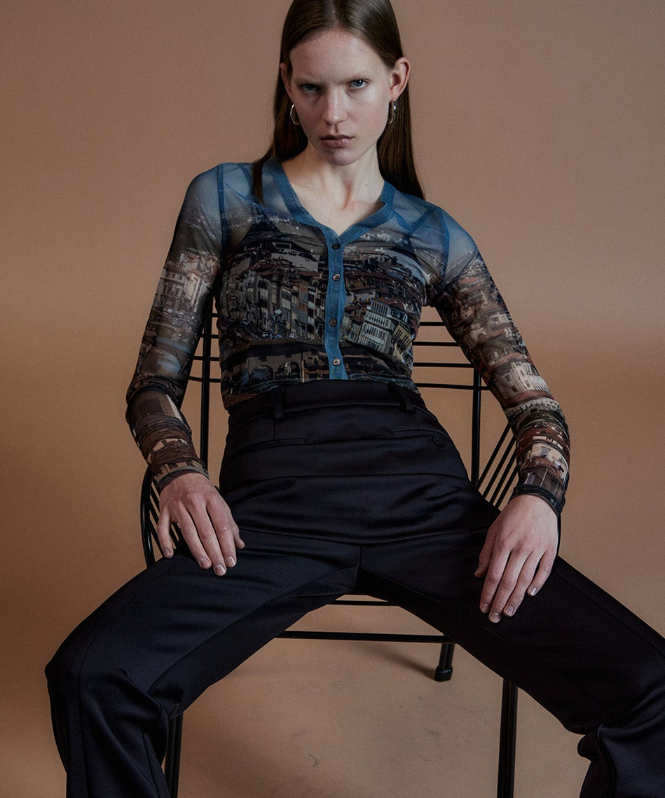 【26AUTUMN PRE-ORDER】City Photo Print Sheer Cardigan