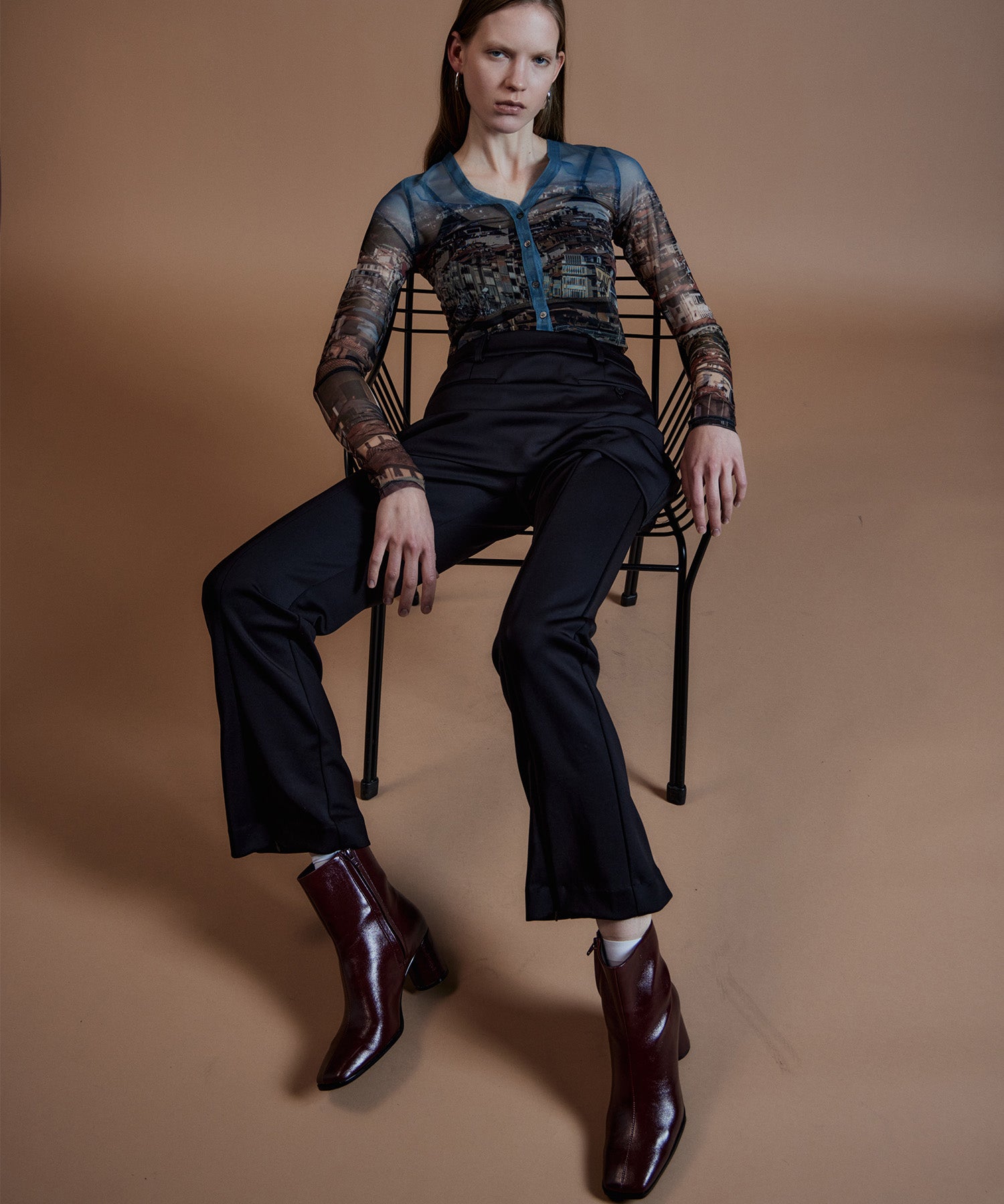 【26AUTUMN PRE-ORDER】City Photo Print Sheer Cardigan