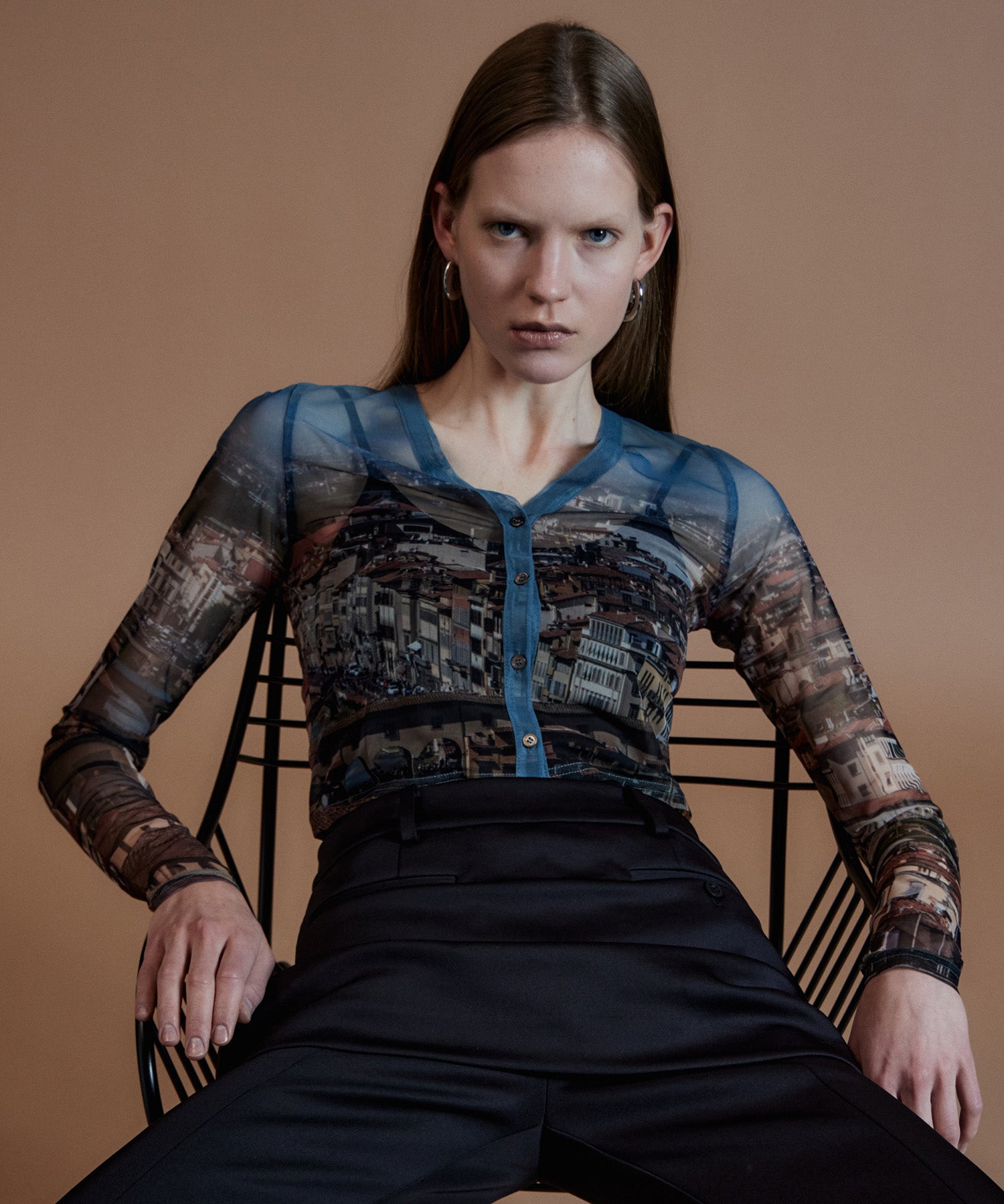 【26AUTUMN PRE-ORDER】City Photo Print Sheer Cardigan