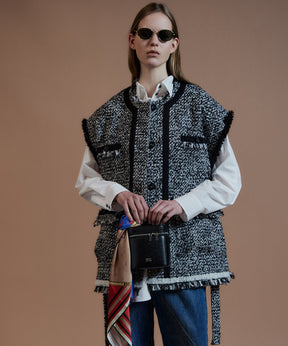 【26AUTUMN PRE-ORDER】Belted Tweed Oversized Vest