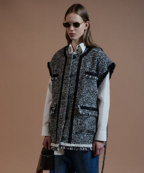 【26AUTUMN PRE-ORDER】Belted Tweed Oversized Vest