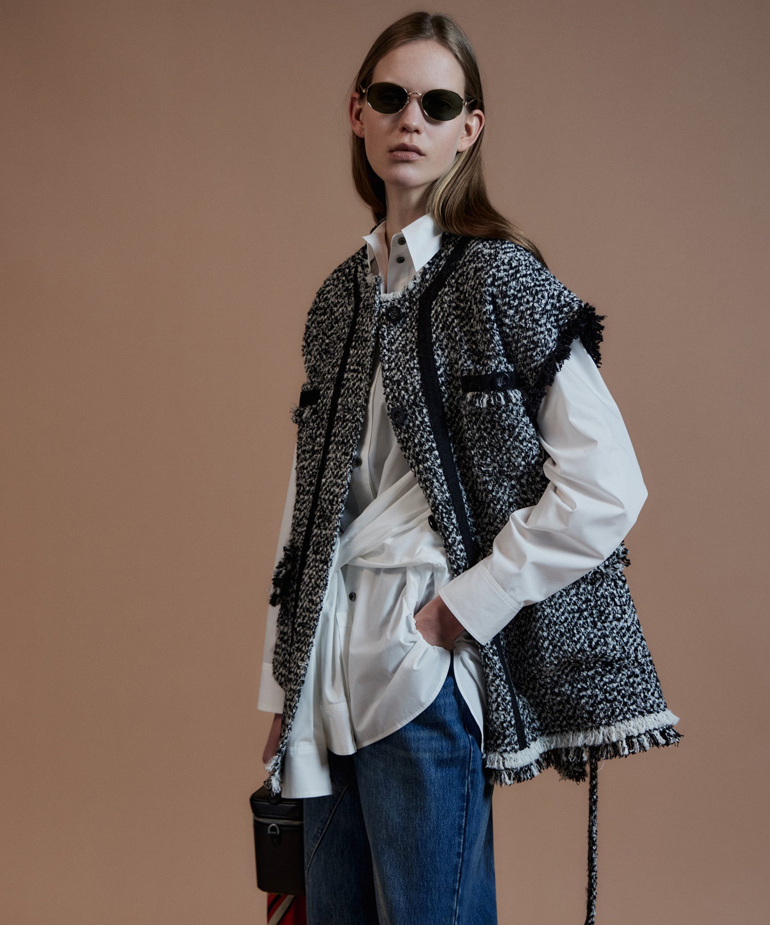 【26AUTUMN PRE-ORDER】Belted Tweed Oversized Vest