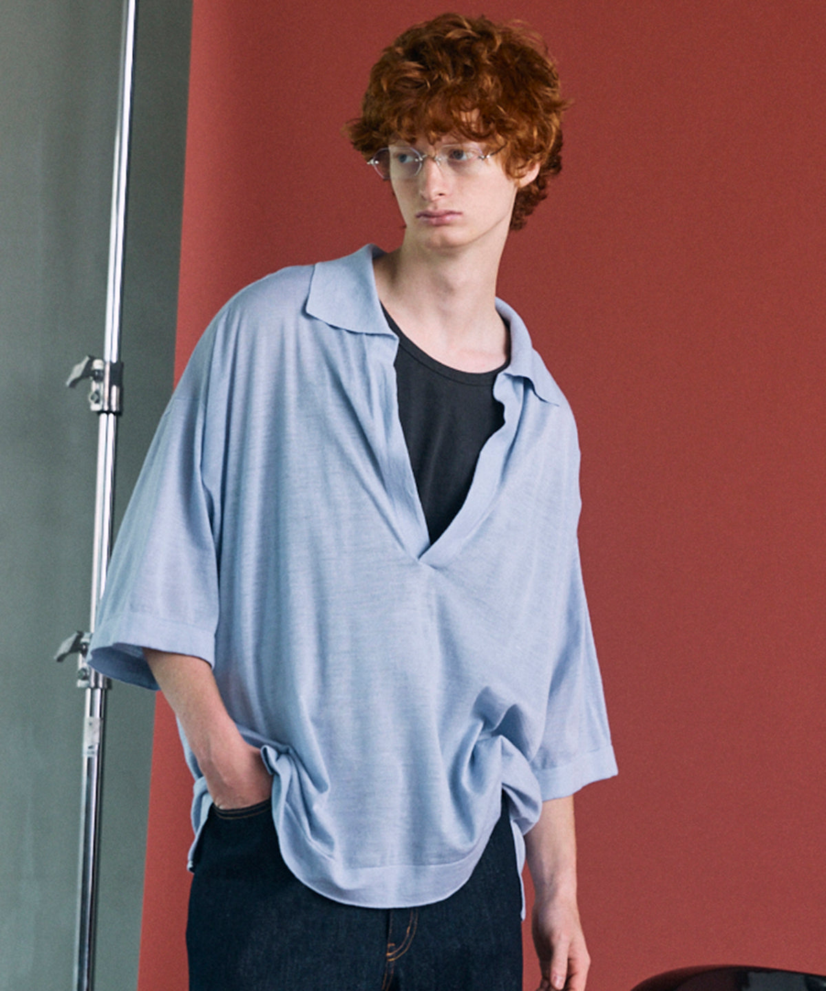 【26SS PRE-ORDER】Ramie-SOLOTEX Prime-Over Deep Front Skipper Knit T-shirt