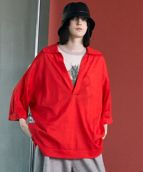 Ramie-SOLOTEX Prime-Over Deep Front Skipper Knit T-shirt