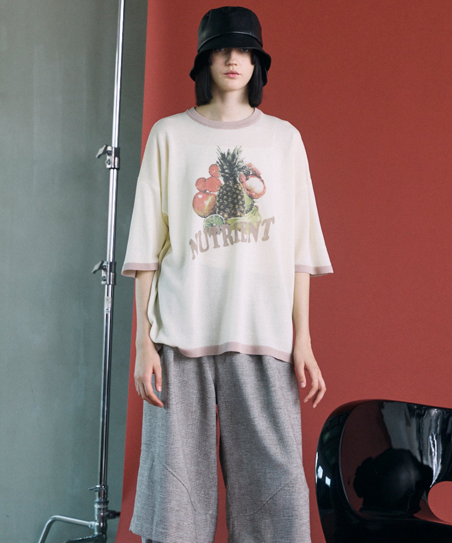 Linen-touch Nostalgia Prime-Over Ringer Pattern Knit T-shirt