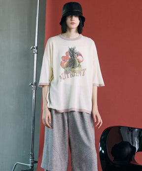 Linen-touch Nostalgia Prime-Over Ringer Pattern Knit T-shirt