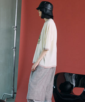 Linen-touch Nostalgia Prime-Over Ringer Pattern Knit T-shirt