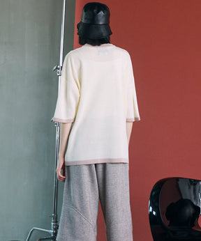 Linen-touch Nostalgia Prime-Over Ringer Pattern Knit T-shirt