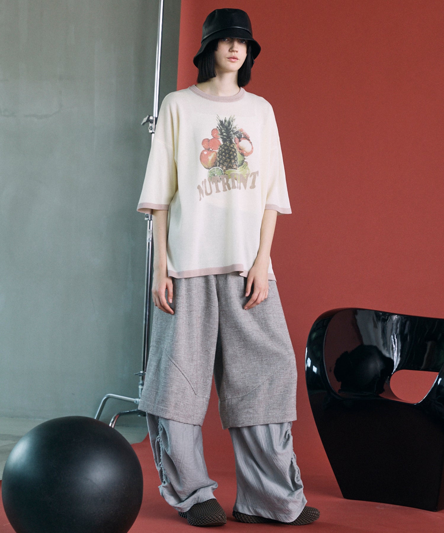 Linen-touch Nostalgia Prime-Over Ringer Pattern Knit T-shirt
