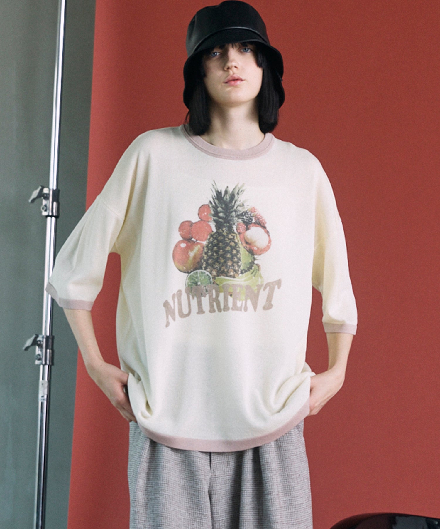 リネンタッチノスタルジープライムオーバーリンガーパターンニットTシャツ
