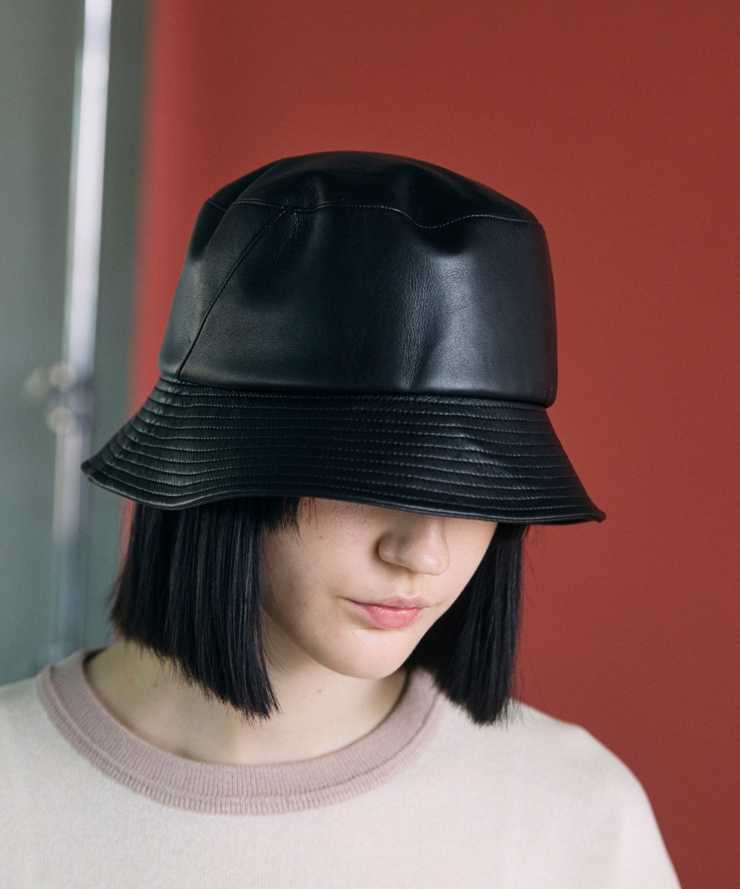 Artificial Leather Side Tack Bucket Hat