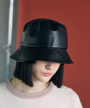Artificial Leather Side Tack Bucket Hat