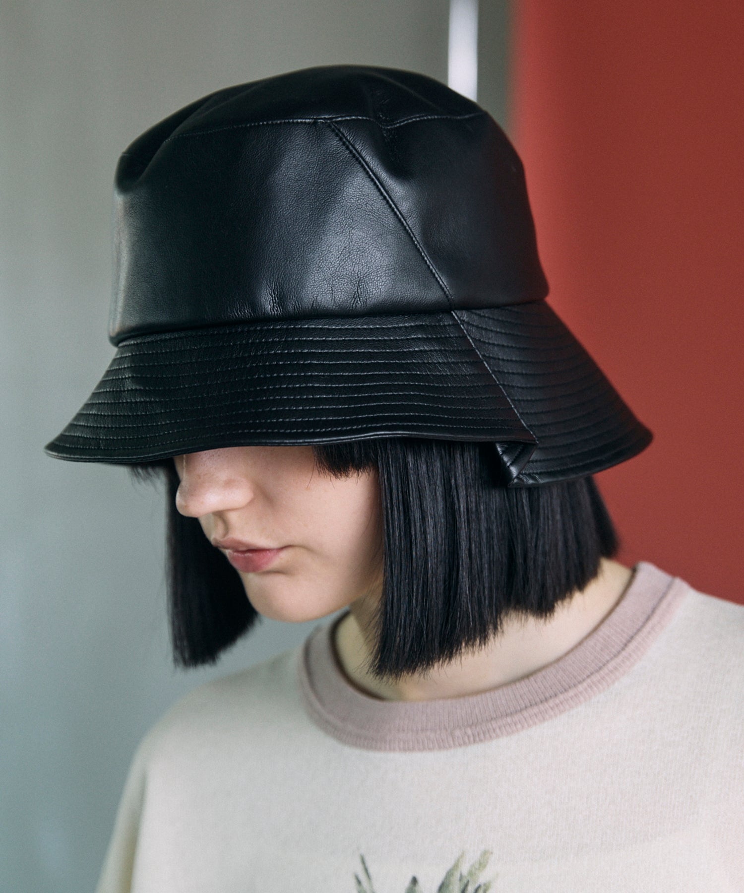 Artificial Leather Side Tack Bucket Hat