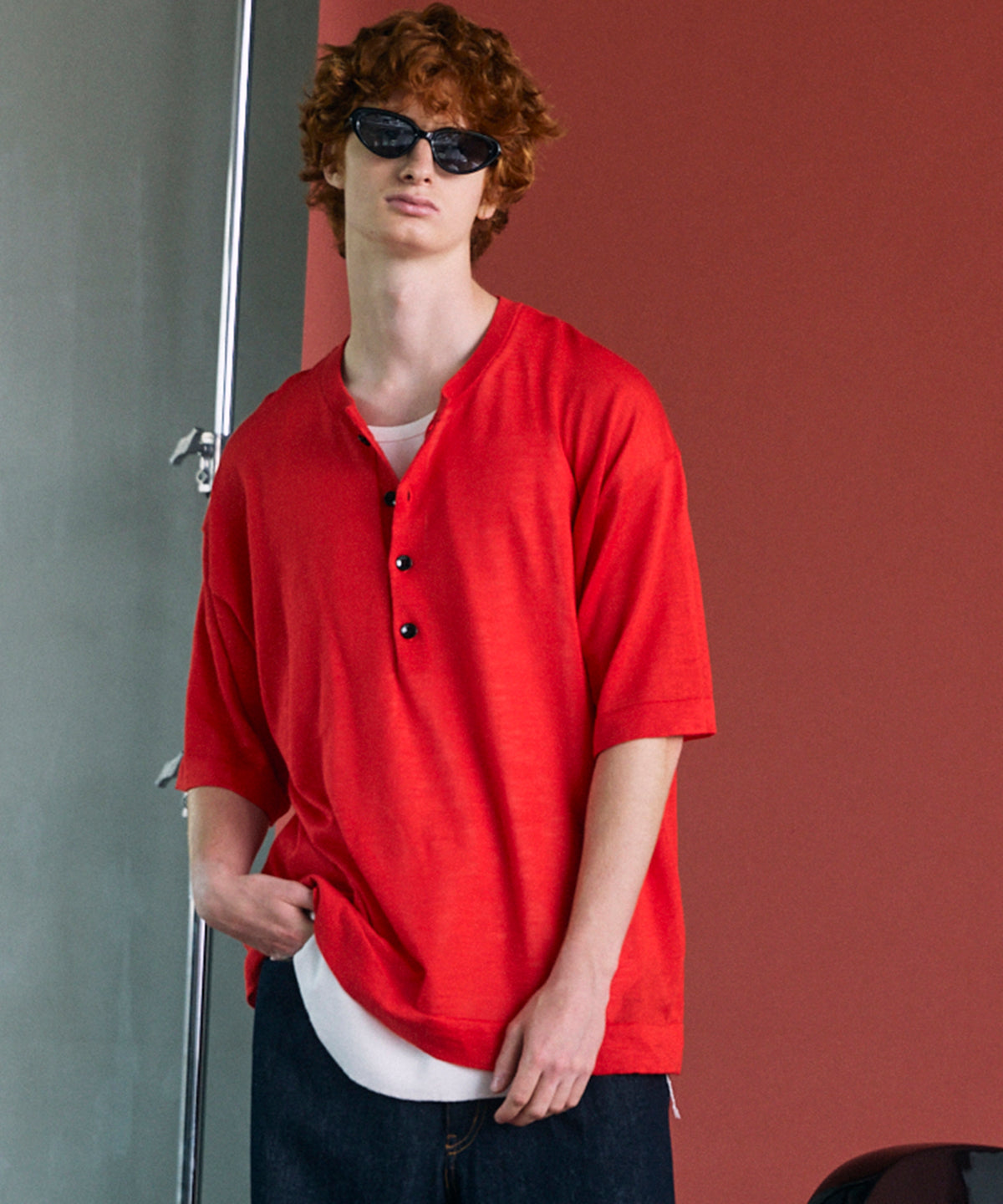 【26SS PRE-ORDER】Ramie-SOLOTEX Prime-Over Henry Neck Short Sleeve Knit T-shirt