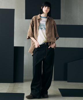 Linen-touch Nostalgia Prime-Over Ringer Pattern Knit T-shirt