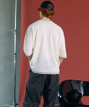 Linen-touch Nostalgia Prime-Over Ringer Pattern Knit T-shirt