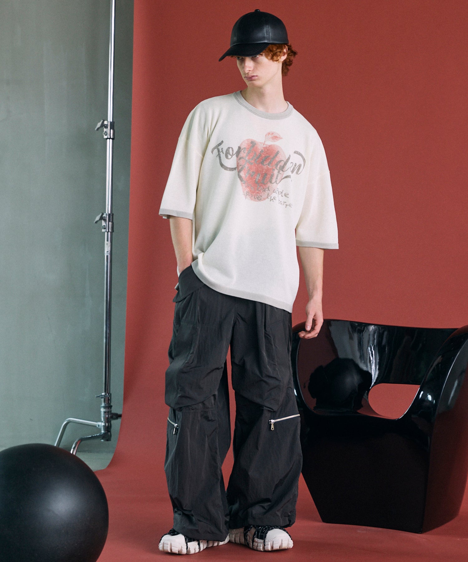 Linen-touch Nostalgia Prime-Over Ringer Pattern Knit T-shirt