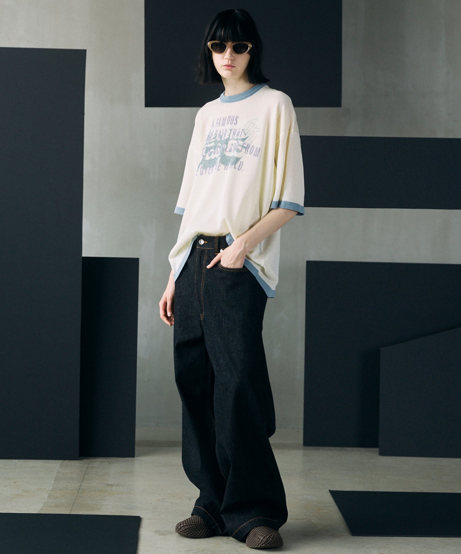Linen-touch Nostalgia Prime-Over Ringer Pattern Knit T-shirt