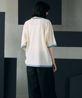 Linen-touch Nostalgia Prime-Over Ringer Pattern Knit T-shirt