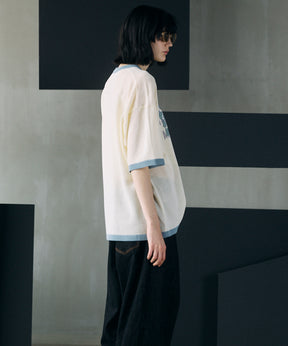 Linen-touch Nostalgia Prime-Over Ringer Pattern Knit T-shirt