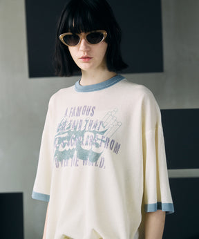 Linen-touch Nostalgia Prime-Over Ringer Pattern Knit T-shirt