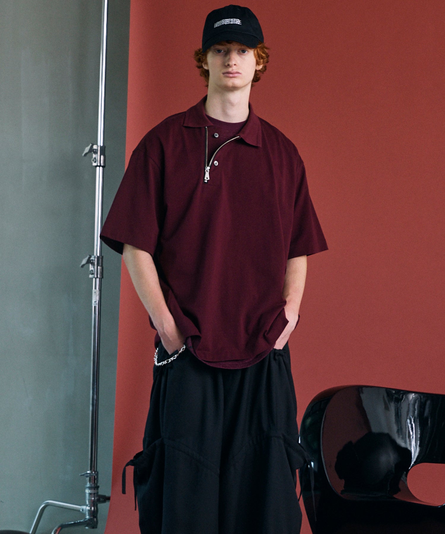 26SS PRE-ORDER】Asymmetrical Front Zip Prime-Over Short Sleeve Polo Sh