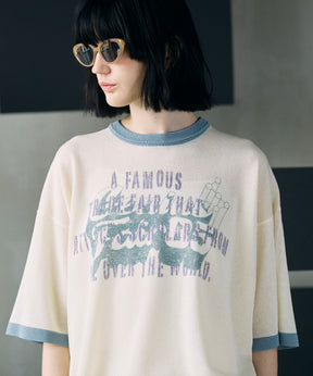 Linen-touch Nostalgia Prime-Over Ringer Pattern Knit T-shirt
