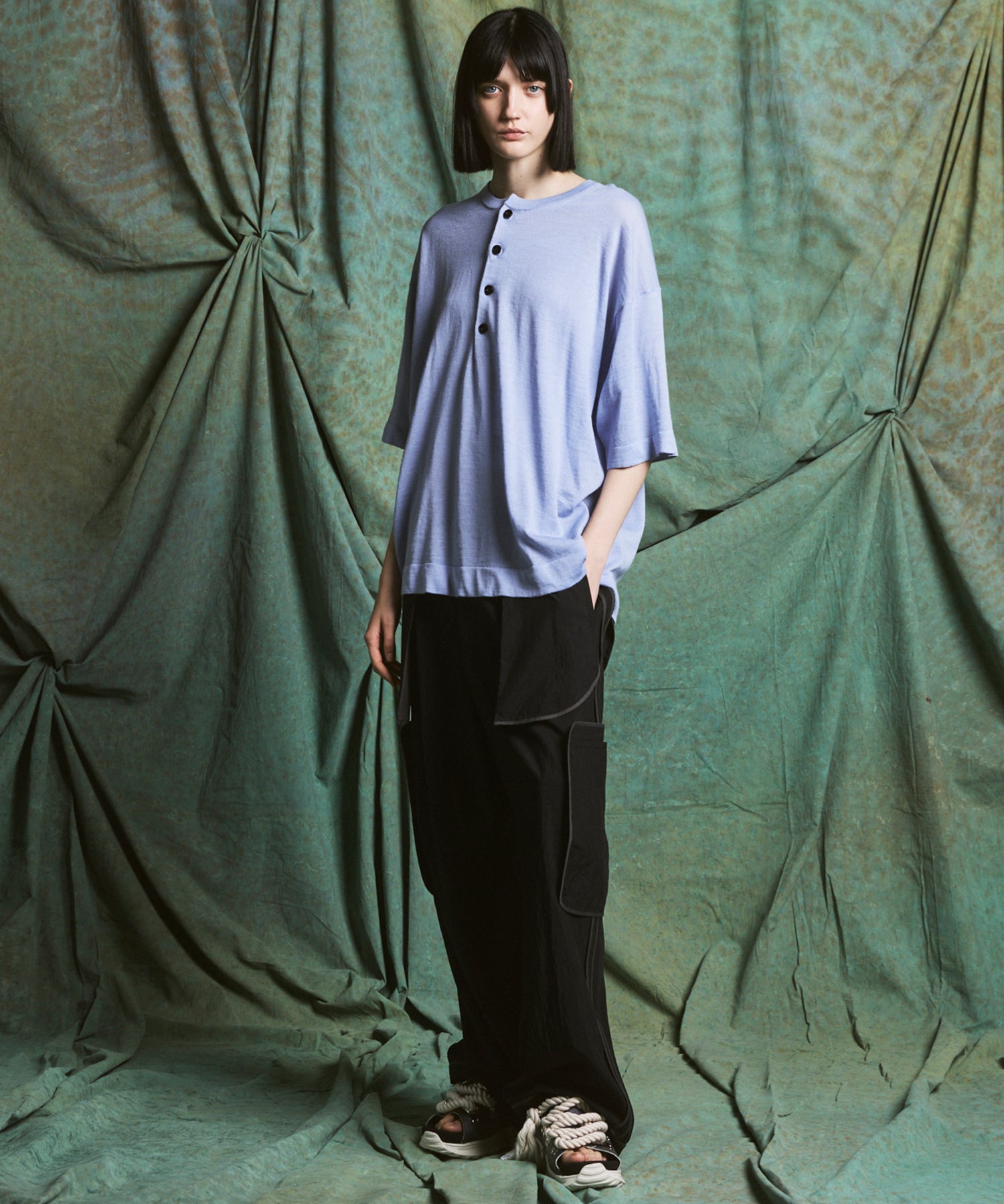 Ramie-SOLOTEX Prime-Over Henry Neck Short Sleeve Knit T-shirt