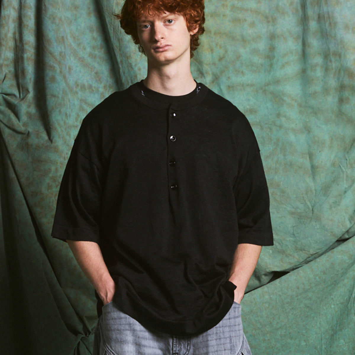 Ramie-SOLOTEX Prime-Over Henry Neck Short Sleeve Knit T-shirt