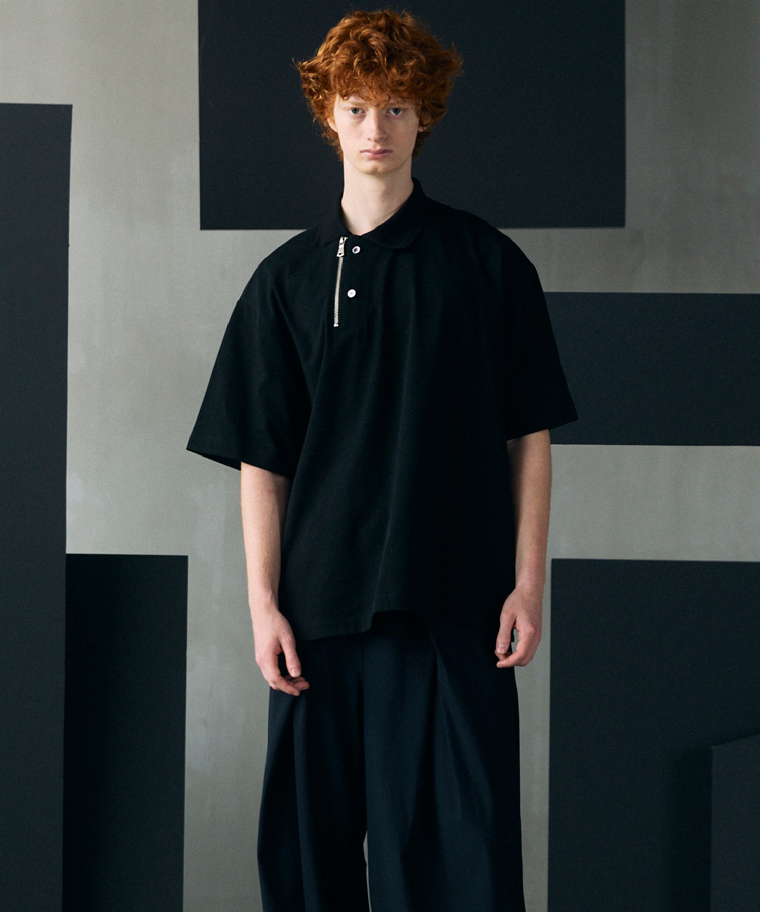 26SS PRE-ORDER】Asymmetrical Front Zip Prime-Over Short Sleeve Polo Sh