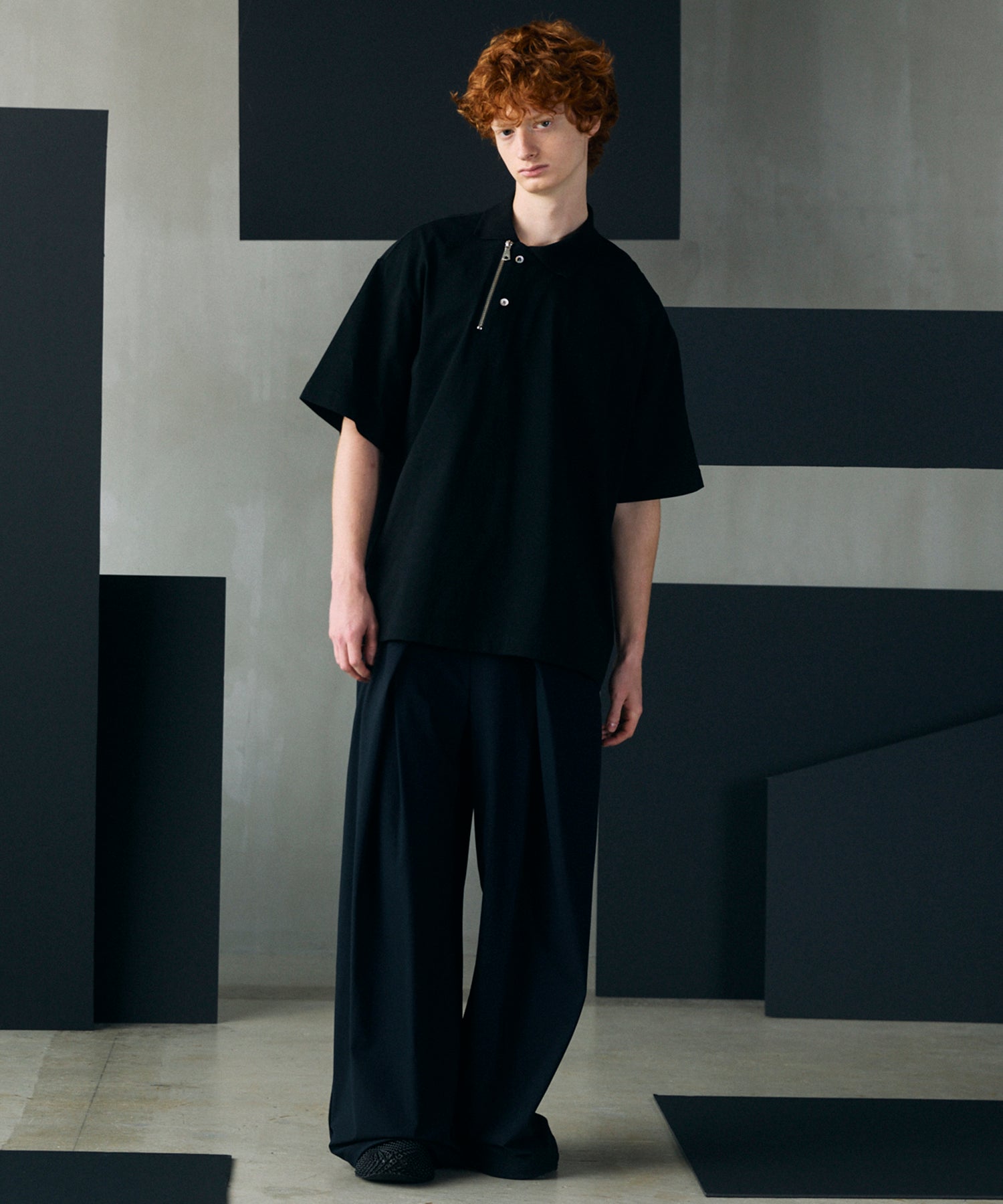 26SS PRE-ORDER】Asymmetrical Front Zip Prime-Over Short Sleeve Polo Sh