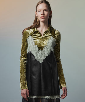 【26AUTUMN PRE-ORDER】Lace-Trim Vegan Leather Tunic