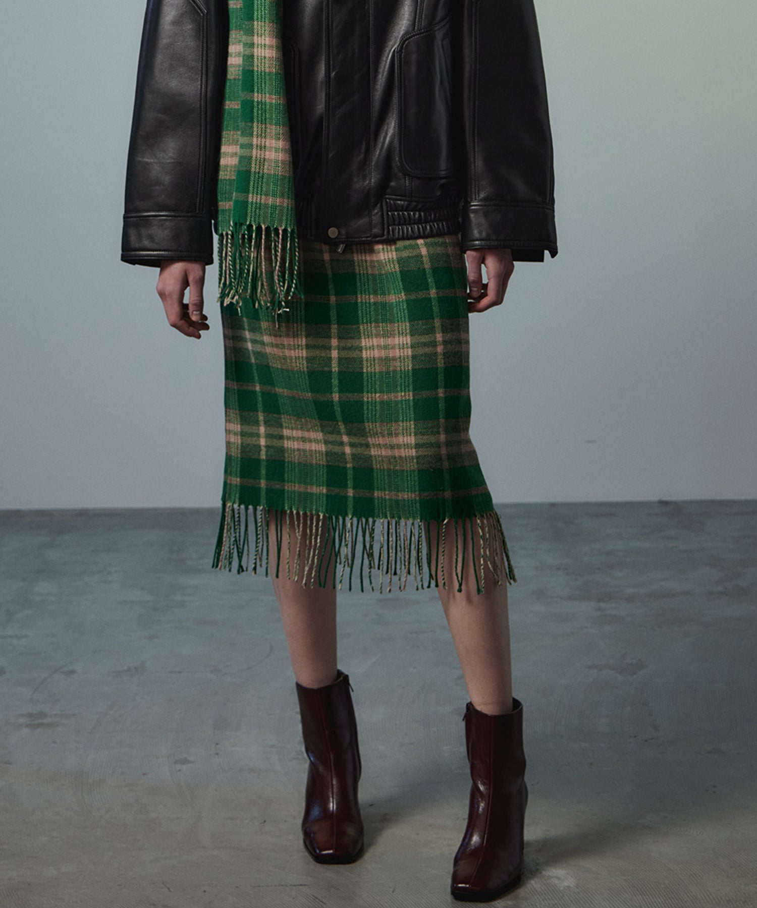 【26AUTUMN PRE-ORDER】Check Fringe Skirt