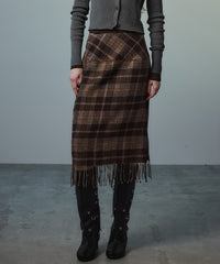 Check Fringe Skirt