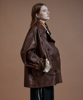 【26AUTUMN PRE-ORDER】Leather Short Trench Coat