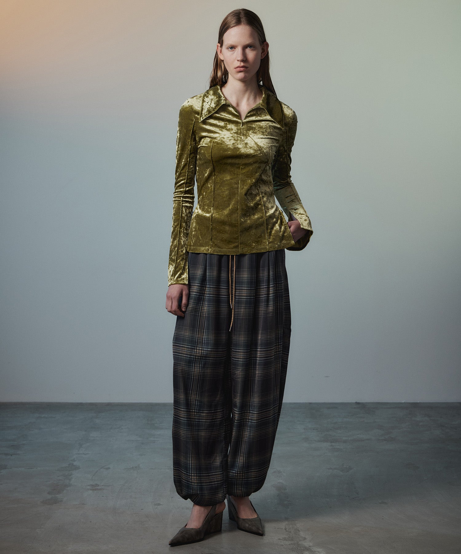 【26AUTUMN PRE-ORDER】Satin Check Easy Pants