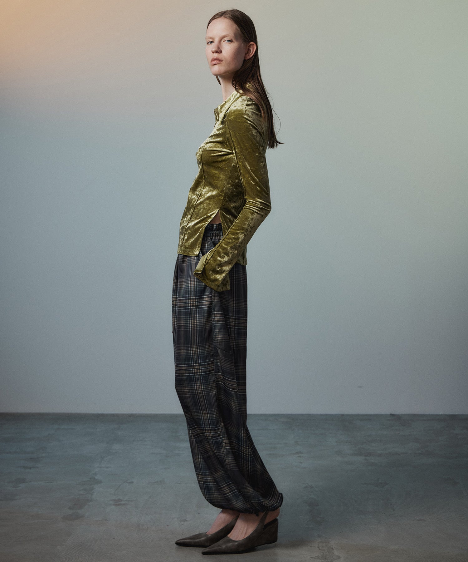 【26AUTUMN PRE-ORDER】Satin Check Easy Pants